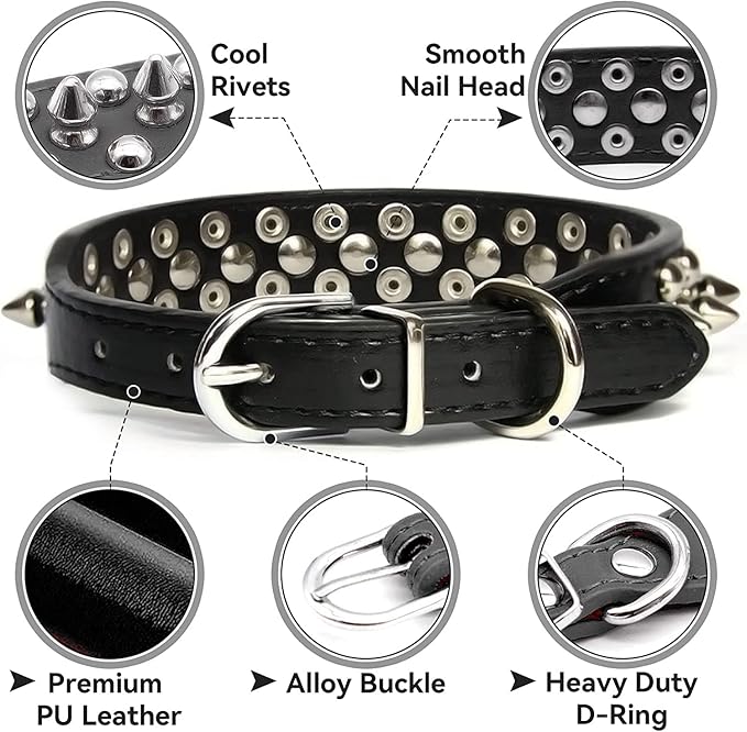Spiked Dog Collar Soft Pu Leather Mushrooms Rivet Spike Studded Puppy Adjustable Pet Collars for Small Breeds (S, Light Blue)