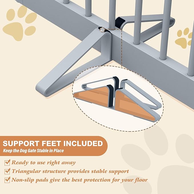 Freestanding Pet Gate for Dogs, Foldable Wooden Dog Gate for House, Indoor Dog Gate for Doorways, Stairs, Gates for Dogs Indoor, Support Feet Included, 24" Height 3 Panels, Grey