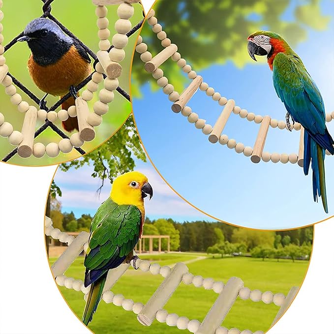 Bird Ladder Bridge, Wooden Pet Hamster Climbing & Swing Toys, Cage Accessories for Birds Rats Parrots Hamster Squirrel Sugar Gliders Parakeets Cockatiels - 16 Steps - 36.6 x 3.14 Inch