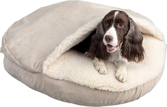 Snoozer Luxury Cozy Cave Dog Bed - Indoor Dog Bed with Cover Cave, Covered Calming Burrow for Medium & Large Sized Pets with Blanket Attached, Enclosed, Washable - XL, Buckskin