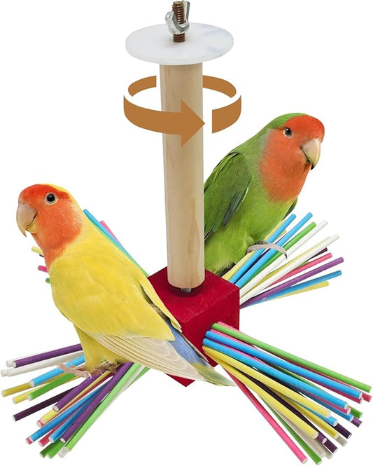 Bird Perch Toy for Cage,Spinning Windmill Bird Perch Toy,360° Rotating Chewable Stand with Grinding Sticks,Interactive Cage/Tabletop Training Toy for Parakeets,Cockatiels,Lovebirds (Mixcolor, Square)