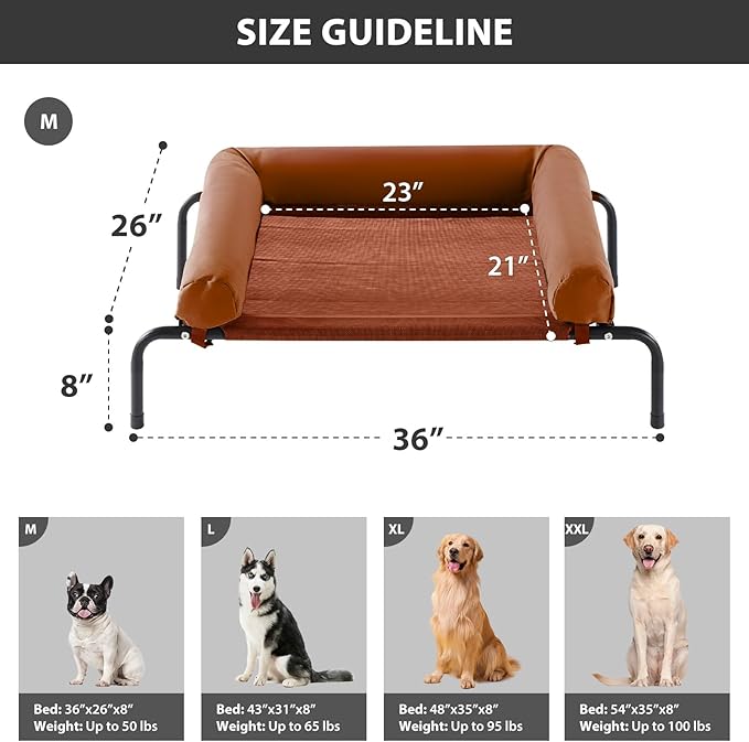 RRPETHOME Large Elevated Cooling Dog Bed, Raised Dog Cot Beds for Large Dogs, Elevated Outdoor Pet Cot, Chew Proof Portable Cooling Pet Cot with Skid-Resistant Feet and Breathable Mesh