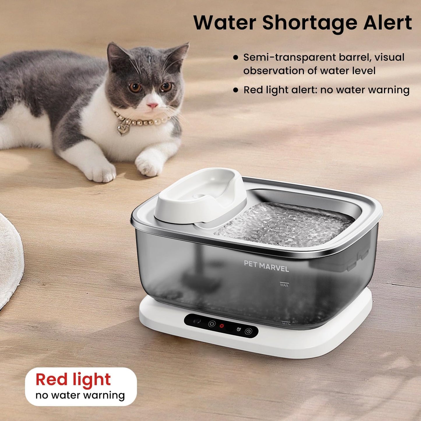 PET Marvel Wireless Sensing Dog Water Fountain for Large Dogs, 7L/1.8Gal/230oz Big Automatic Pet Water Dispenser for Multi Cats, Stainless Steel Filtered Drinking Bowl Wireless Pump F2 V2