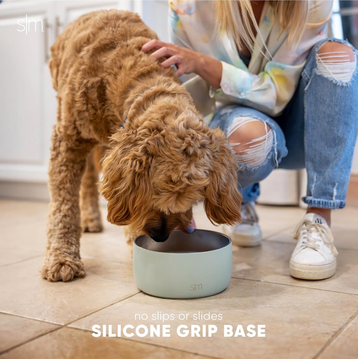 Simple Modern Stainless Steel Pet Water Bowl for Dogs & Cats | Reusable Insulated Stainless Steel Food Bowls for Dog Cat | No Tip No Slip BPA Free | Bentley Collection | Medium (32oz) | Deep Ocean