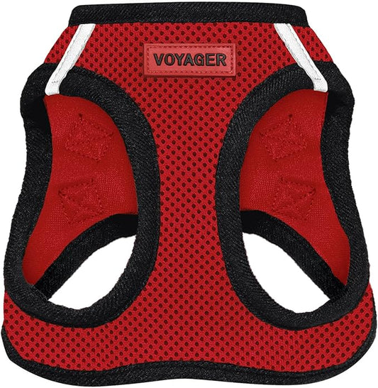 Best Pet Supplies - All Weather Mesh / Plush, Reflective, No Pull Harness for Small, Medium Dogs, Cats - Secure with Hook & Loop Fastener, Buckle, Double D-Rings - Red/Black Trim, XS