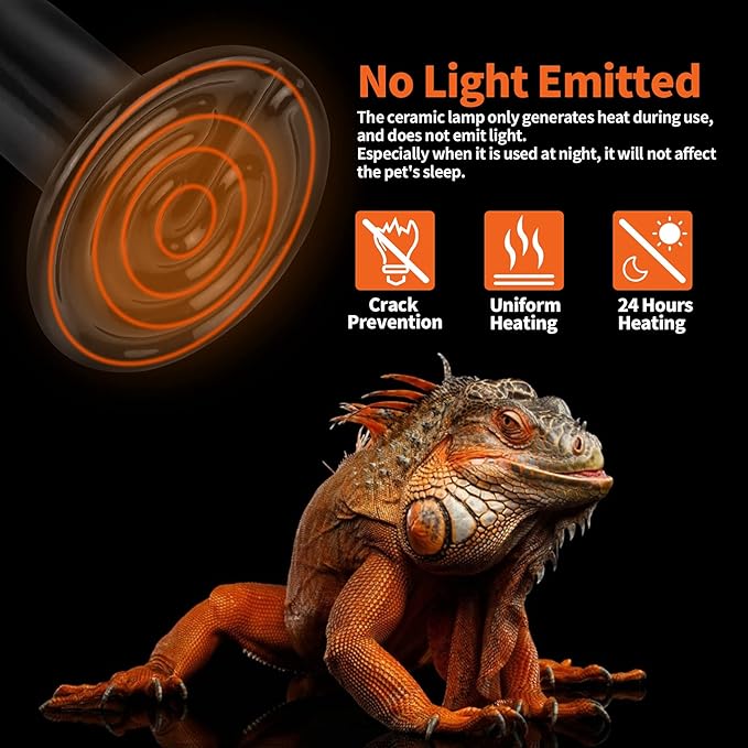 LUCKY HERP 50W Ceramic Heat Emitter, Reptile Heat Bulbs, Ceramic Heat Lamp for Reptiles, Amphibian, Chicken, Dog, Cat (2-Pack)