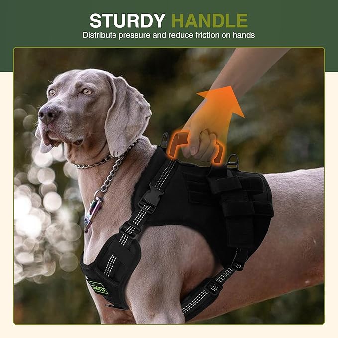Tactical Dog Harness with Reflective Material, Adjustable Heavy-Duty No Pull Harness, Tear-Resistant Dog Tactical Vest with Handle, Breathable Outdoor Gear for Training, Hiking, Walking, Black S