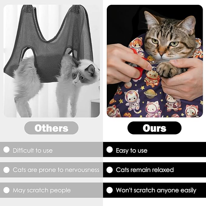 27.6" Cat Grooming Wrap, Self Adhesive Cat Wrap for Cutting Nails, Anti-Escape Calming Cat Swaddle Wrap for Medicine Ear Cleaning, Anti-Scratch Cats Burrito Restraint Blanket, Practical Pet Tool
