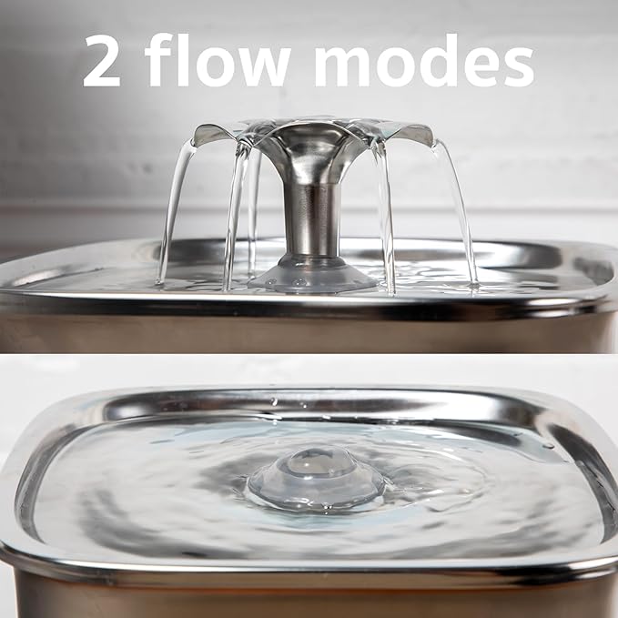 Veken Innovation Award Winner Stainless Steel Cat Water Fountain, 95oz/2.8L Automatic Pet Fountain with 6 Replacement Filters & 6 Pre-Filter Sponges & Silicone Mat for Cats, Dogs (Silver)