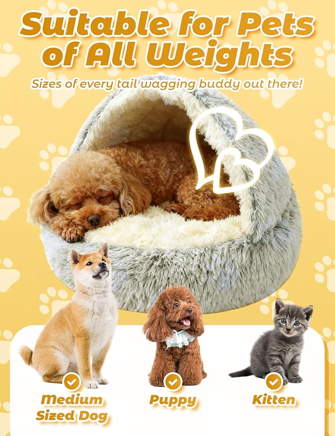 Dog Bed, Dog Bed with Cover Cave, Dual Comfort Design, Pet Bed for Small/Medium/Large Cats and Dogs, Anxiety Relief, Durable & Chew-Proof, Improves Sleep & Behaviour (Pink, 32in)