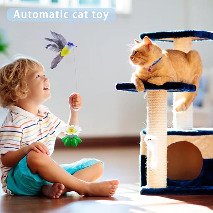 Yisquar Electric Bird & Butterfly Teasing Cat Toy 2PCS Interactive Bird Toy for Cats Interactive Cat Toys Automatic Electric Butterfly 360°Rotating Kitten Toys Fun Flying Birds Cats Play Chase