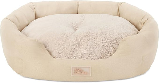 TOWN & COUNTRY EVERYDAY CuddleTown Faux Linen Comfy Cozy Cuddler Pet Bed, Supportive & Calming, Non-Slip Bottom, Machine Washable Cover, Beige, Small 22"x20"x7"