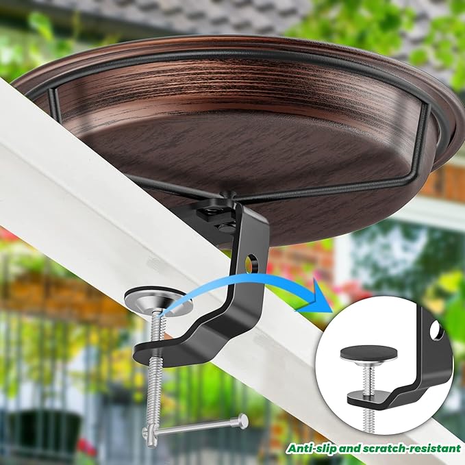 Deck Mounted Bird Bath for Outside, Detachable Birdbath Bowl with Sturdy Clamp, Outdoor Bird Baths Bowl for Attracting Birds Garden Yard Decor (Brown)