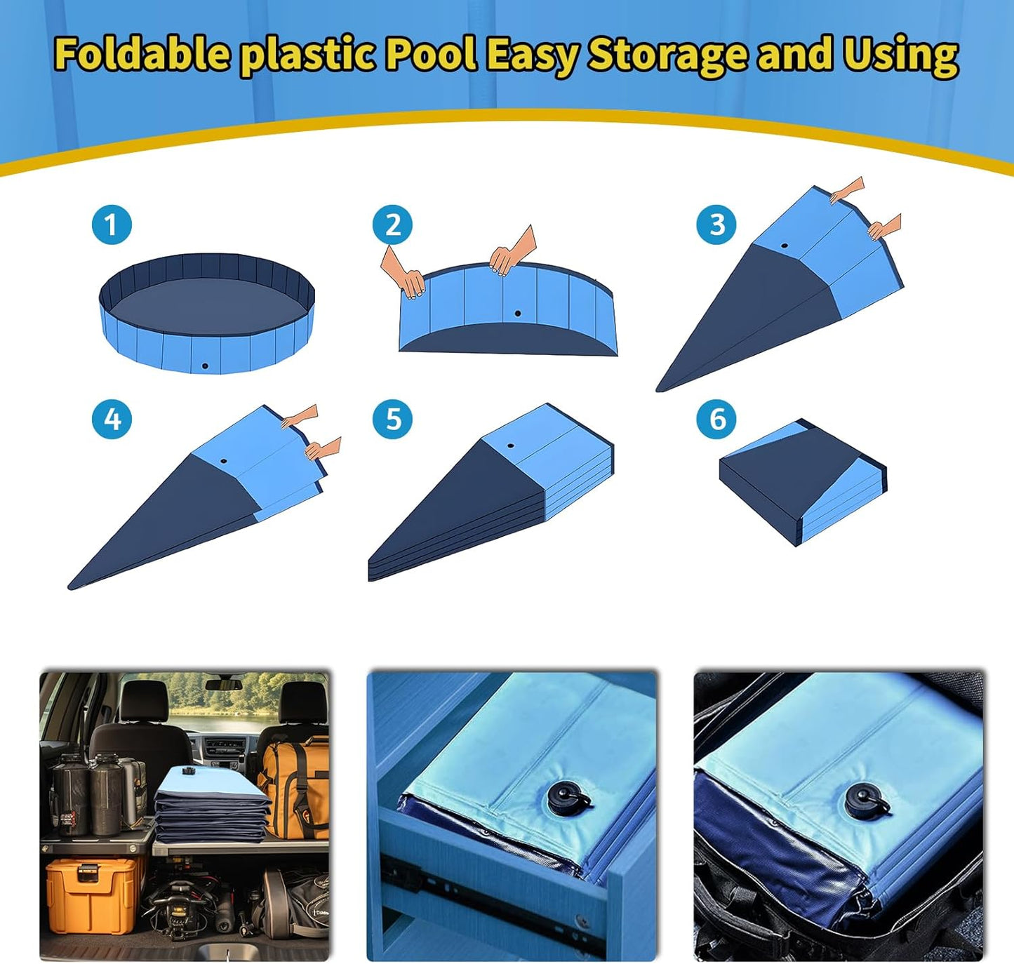 Foldable Dog Pool, 71" x 12" Large Kiddie Pool with Hard Plastic, Non-Slip Dog Bath Tub for Outdoor Backyard, Collapsible Dog Swimming Pool for Kids Dogs Pets (Blue)
