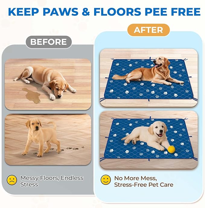 Fostanfly Washable Pee Pads for Dogs, 2 Pack Large 54"x54" Ultra-Absorbent and Leak-Proof Non-Slip Reusable Potty Training Pads for Dogs, Puppy & Cats of Add 8 Lanyards-Blue