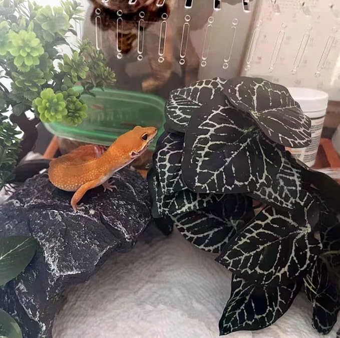 Reptile Plants for Terrarium,Amphibian Habitat Decor,Artificial Plants for Gecko Chameleon Snake Tortoise Bearded Dragon Tank Accessories with Base（Anthurium Crystallinum）
