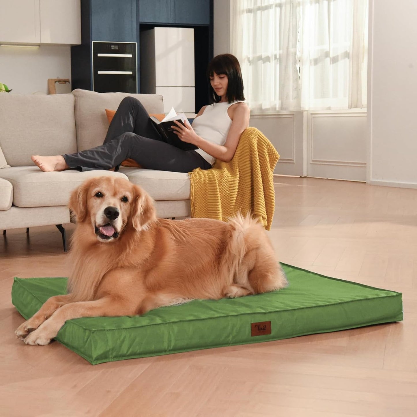 Outdoor Dog Bed for Small Dogs, Waterproof Dog Crate Bed for Small Dogs, Orthopedic Egg Crate Foam Puppy Beds with Washable and Removable Oxford Cover, Light Green