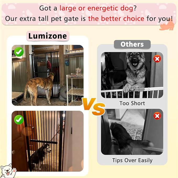 Lumizone Extra Tall Cat Gate 61.02" High Pressure Mounted Extra Wide 63.39"-67.32" (17Sizes) 1.37" Gap No Drilling Auto-Close Tall Pet Gate for Dogs (Black, 63.39"-67.32" W)