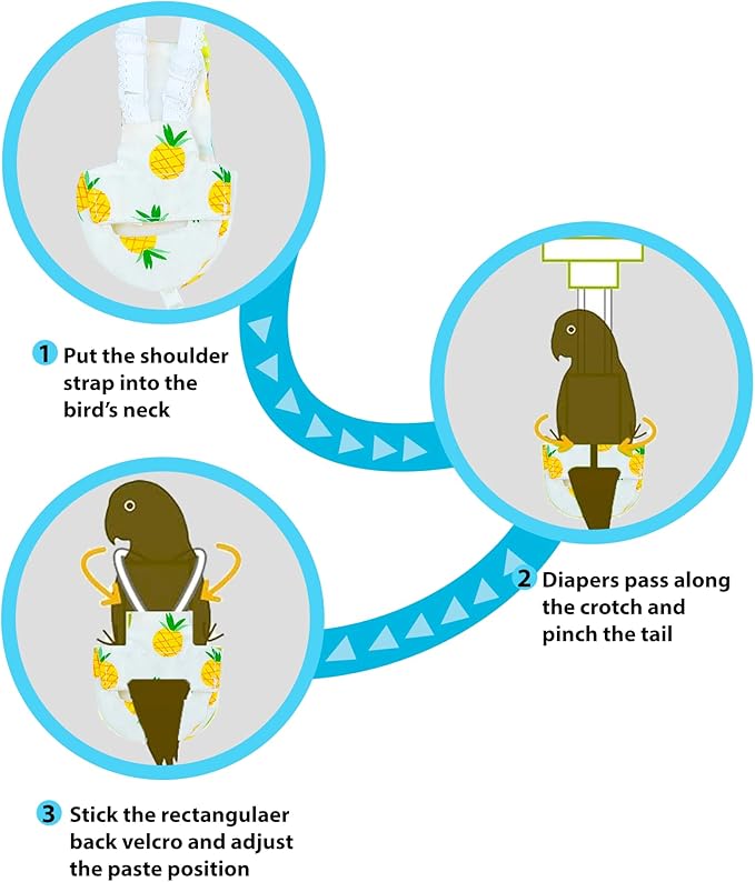 UKJENT Bird Diaper with 78 Inch Flying Leash - 2 Pack, Reusable Flight Suit with Waterproof Inner Layer, Washable Cute Urine Wet Suit for Cockatiel Monk Parakeet Sun Parakeet Lory(S)