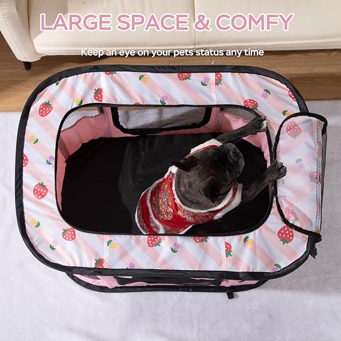 Portable Pet Playpen, Cat Playpen for Indoor Cats Enclosed，Kitten Playpen Indoor with Resistant Breathable Shade Cover,Indoor Outdoor Use for Small Medium Pet (M, Pink)