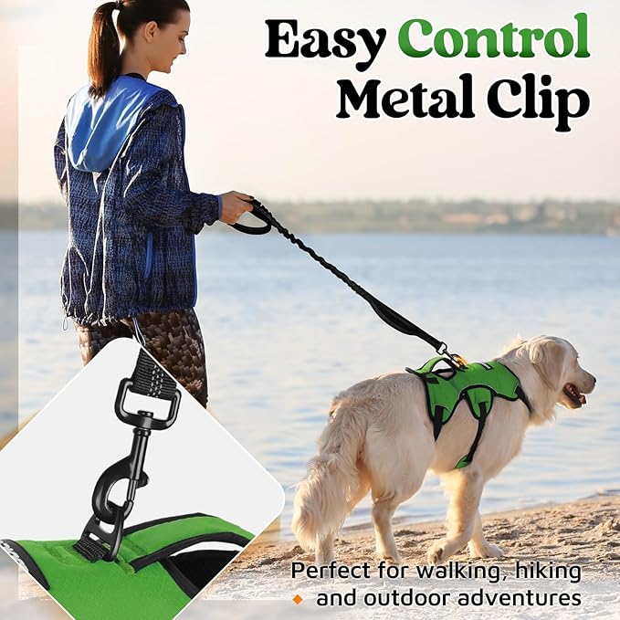 rabbitgoo Escape Proof Dog Harness, Soft Padded Full Body Pet Harness, Reflective Adjustable No Pull Vest with Lift Handle and Lesh Clip for Large Dogs Walking Hiking Training, XL, Green