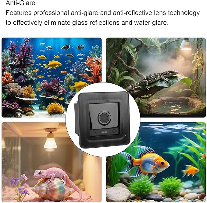 Zyyini Fish Tank Camera, 2K HD 140 Degree Wide Angle Anti WiFi Aquarium Camera with AI Motion Detection, for Reptile Terrarium Aquarium Breeding Tank