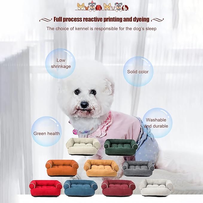 Suede Sofa Dog Bed, Multiple Sizes Orthopedic Memory Foam Mattress, Durable and Calming, Washable Dog Bed with Anti-Slip Bottom M Blue