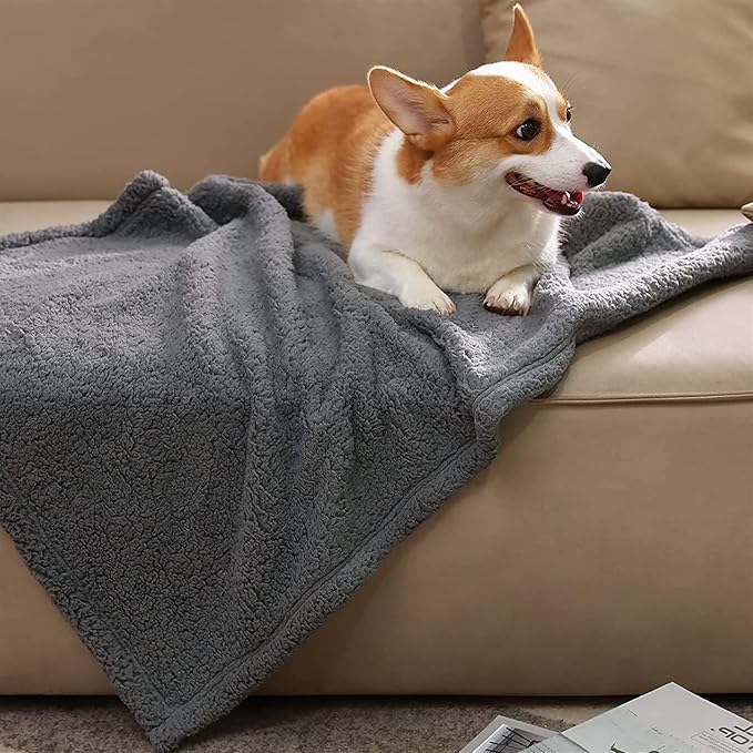 Pet Blankets for Couch Sofa Bed Dog Blankets Reversible Cat Blanket Soft Furniture Protector Cover for Small Medium Large Dogs Cats, Grey, 65 x 83 inches
