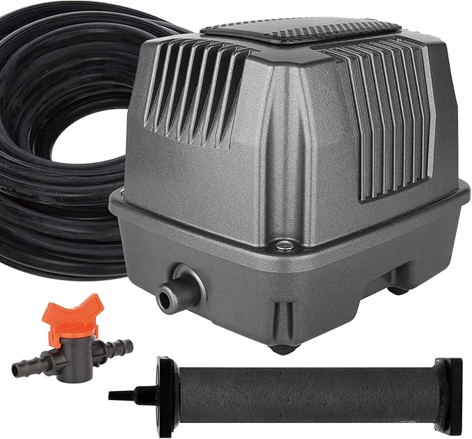 AquaMiracle All-in-One Koi Pond Aerator for Outdoor Ponds, Pond Air Pump Pond Aeration System with Self-Sinking Airline Flow Control Rubber Air Diffuser