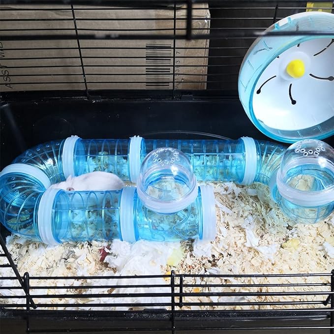 8PCS Hamster Tunnel Tube DIY Assorted Toy Transparent Adventure Pipe Playground Excercise Set for Mouse Syrian Hamster Gerbil Rat (Blue)