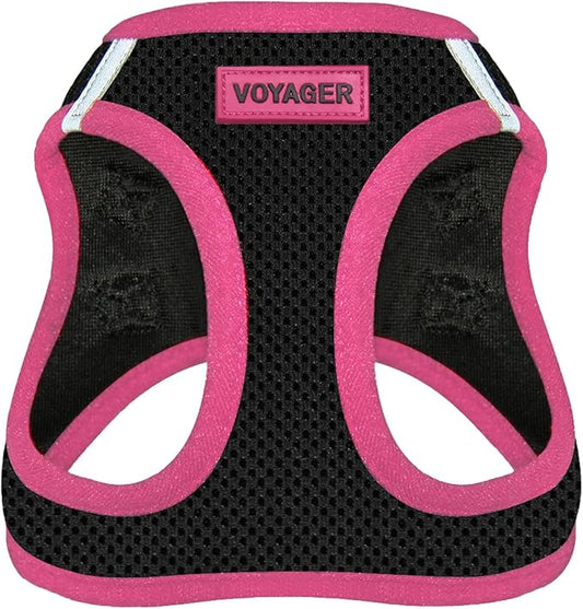 Best Pet Supplies - All Weather Mesh/Plush, Reflective, No Pull Harness for Small, Medium Dogs, Cats - Secure with Hook & Loop Fastener, Buckle, Double D-Rings - Black/Pink Trim, S