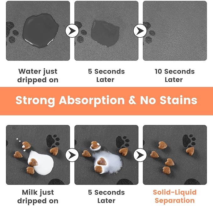 Pet Feeding Mat-Absorbent Pet Placemat for Food and Water Bowl, with Waterproof Rubber Backing, Quick Dry Water Dispenser Mat for Dog and Cat (27"x17", Bones)