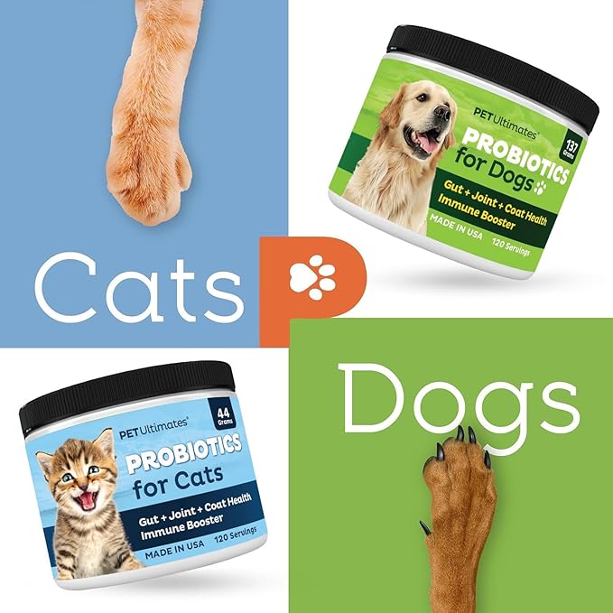 Pet Ultimates Probiotics for Cats – 3 Pack of 20-Species Cat Probiotic Powder to Treat Diarrhea, Vomiting, Digestive Support & Antibiotics Recovery – Cat's Health Supplies (44 gr)