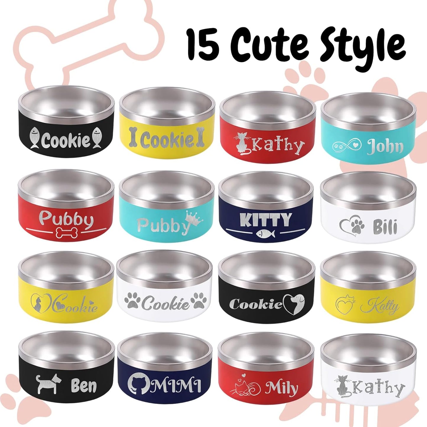 18OZ Personalized Dog Bowl Laser Engraved Custom Pet Name 18/32/42/64 oz No Slip Stainless Steel Insulated Bite-Resistant Food Water Dishes-Red