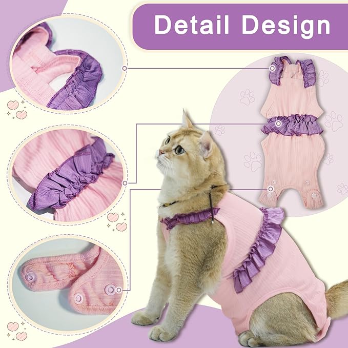 Cat Recovery Suit,Kitten Onesie After Surgery,E-Collar Alternative for Abdominal Wound and Skin Diseases,Soft Breathable Bodysuit After Spay（Blue-l）
