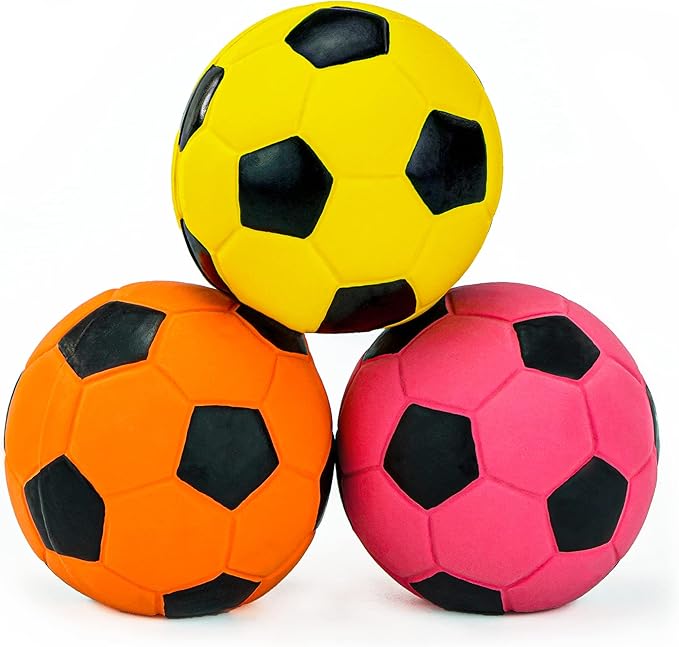 CHIWAVA 3PCS 2.7'' Squeak Latex Dog Toy Football Chew Fetch Throw Ball for Medium Dogs Interactive Play