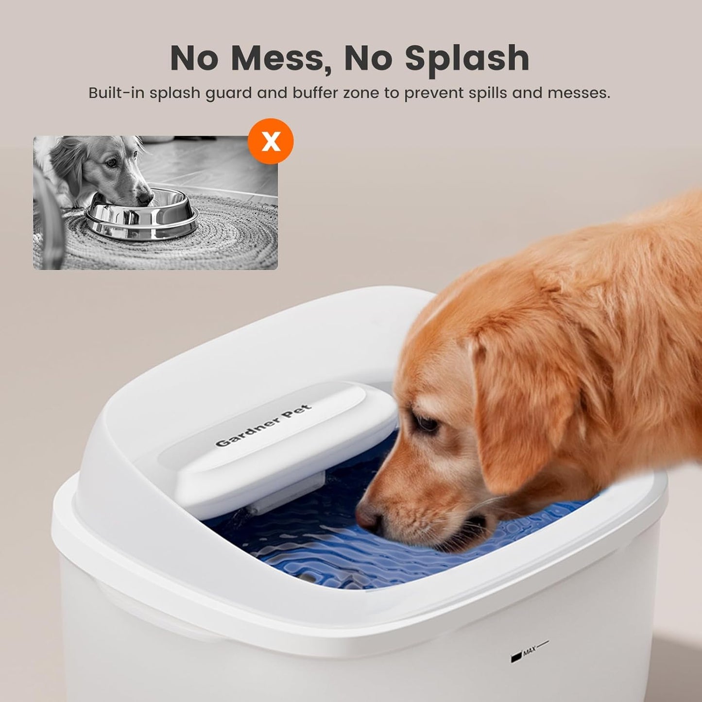 Gardner Pet Dog Water Fountain for Large Dogs, 8L/2.1Gal Large Capacity Automatic Dog Water Bowl Dispenser with Vortex Circulation, Maifan Stone Filter, Splash-Proof, Quiet Cat & Dog Water Bowl
