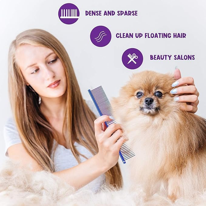 3 Pcs Stainless Steel Combs for Matted Hair - Grooming Clippers with Guide Combs for Removing Tangles and Knots in Long Haired Dogs and Cats