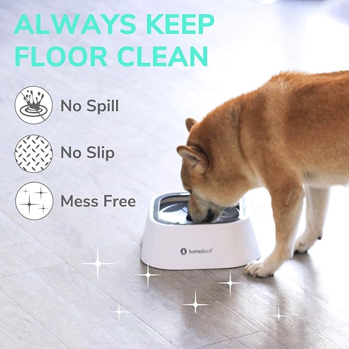 LumoLeaf No Spill Water Bowl for Dogs, Slow Feeder for Messy Drinkers, Drip-Free, Splash-Proof Design (Grey, 35oz)
