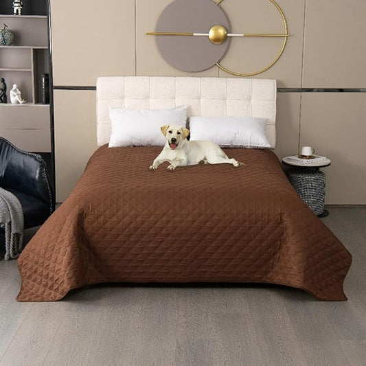 GIBZ Waterproof Dog Bed Cover Anti Slip Pet Furniture Protector Blanket Washable Thick Quilted Mat, Brown, 218x208cm