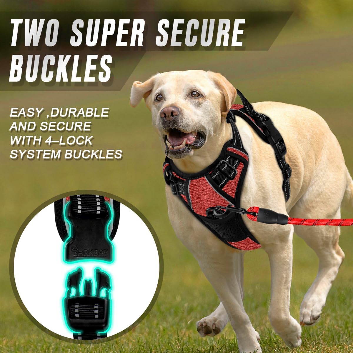BARKBAY No Pull Dog Harness Front Clip Heavy Duty Reflective Easy Control Handle for Large Dog Walking(Rio Red,M)