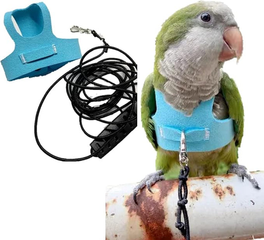 Bird Flight Harness Vest, Parrot Flight Suit with Leash for Parakeets Cockatiels Conures Budgies, Bird Flying Clothes with Rope and Handle for Outdoor Activities Training (L, Blue)