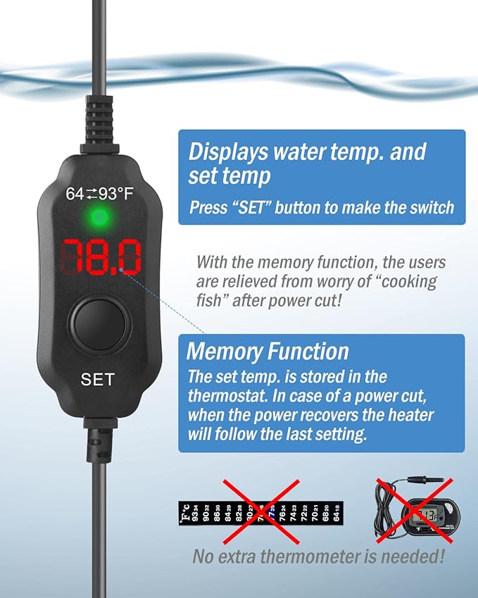 AquaMiracle Adjustable 25W Aquarium Heater Submersible Fish Tank Heater Super Short Aquarium Heater with LED Digital Display Thermostat, for Tanks 3-5 Gallons