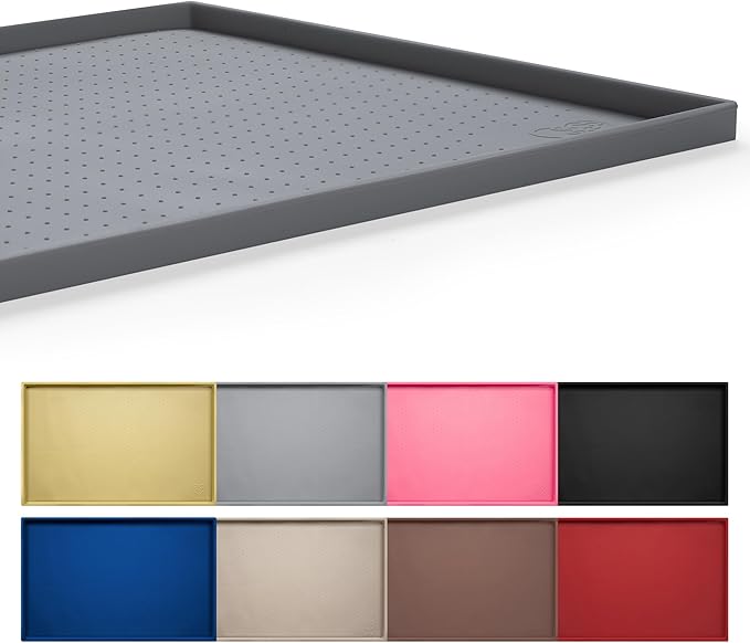 Hubulk Dog Feeding Mat,100% Waterproof Food Grade Silicone Pet Food and Water Bowl Placemat,Dishwasher, High Raised Edge to Prevent Spills,Nonslip Tray to Stop Messes on Floor (32"x24"x1.0", Grey)