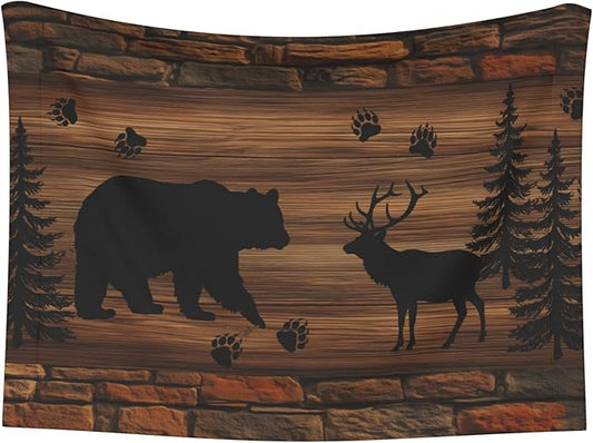 Bear Moose Blanket for Pet - Retro Cabin Throw Blanket 23x16 Vintage Couch Blankets for Puppy Dogs Cats