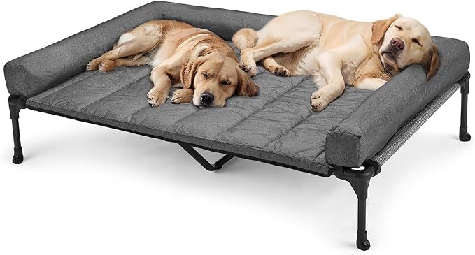 Veehoo Cooling Elevated Dog Bed Add Removable Waterproof Bolster Cushion Mat, Raised Pet Cot with Breathable Teslin Mesh, No-Slip Feet, Dog Sofa Bed for Indoor Outdoor, XXLarge, Black Silver