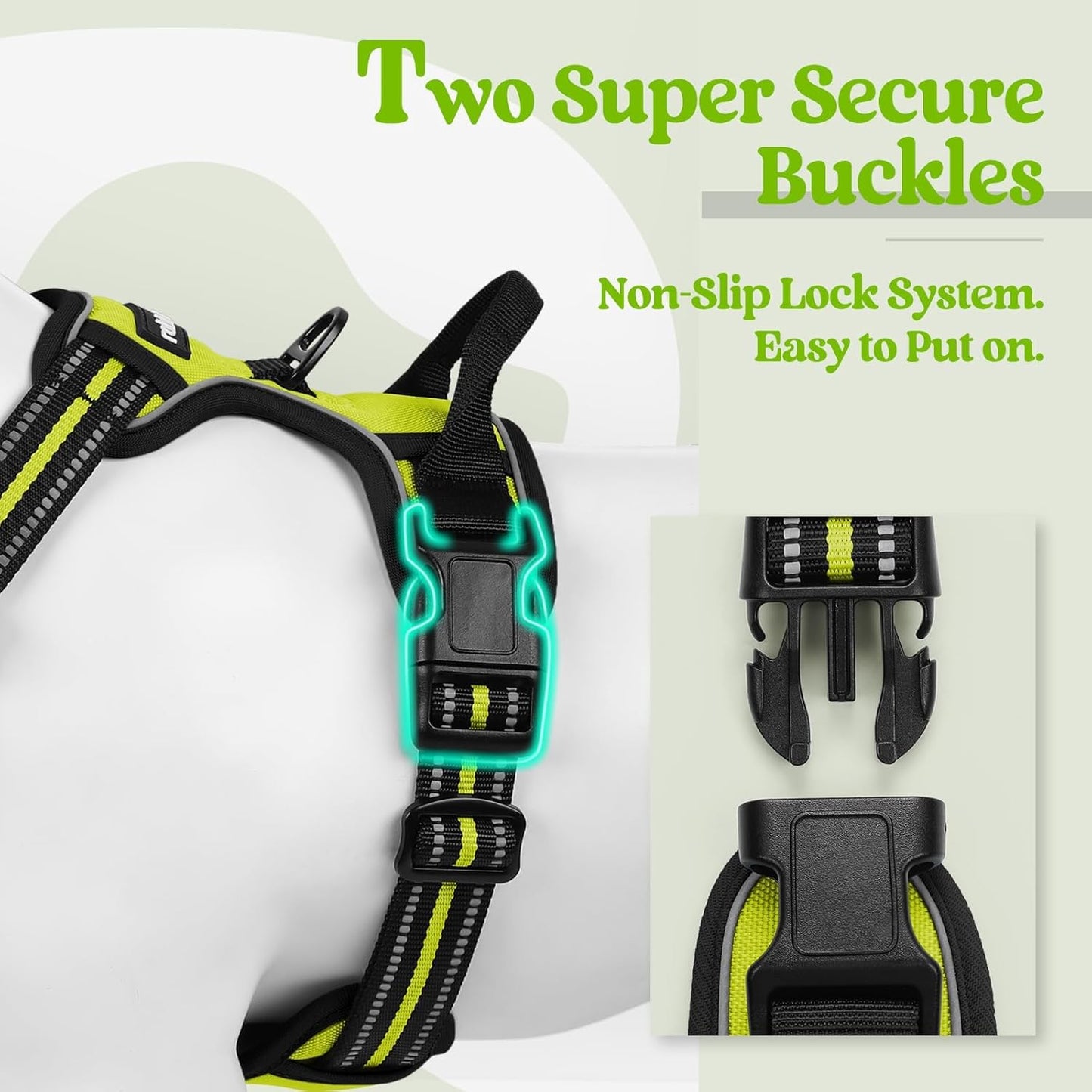 rabbitgoo Dog Harness No Pull with 2 Leash Clips, Adjustable Soft Padded, Reflective Oxford No Choke Pet Vest with Easy Control Handle for Large Dogs, Green, L