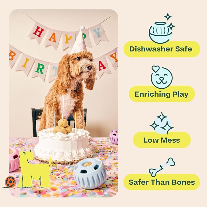 WOOF Party Pupsicle - Long-Lasting Interactive Dog Toys for Boredom - Low-Mess Design - Birthday Gifts for Dogs - Small Dog Toys - Buddy Blue