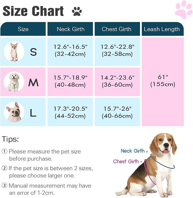 Pawaboo Small Dog Harness and Leash Set, Puppy Harness X-Frame No Pull No Choke, Dog Vest Harness Adjustable for Small Medium Sized Dogs,Soft Breathable Pet Harness for Walking Outing, M, Pink Plaid