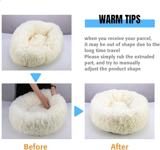 huraty Plush Dog Bed for Small Medium Dogs, Fluffy Donut Round Pet Cat Beds, Anti-Slip & Anti-Anxiety, 24 Inch for Puppy and Kitties, Lilac, M
